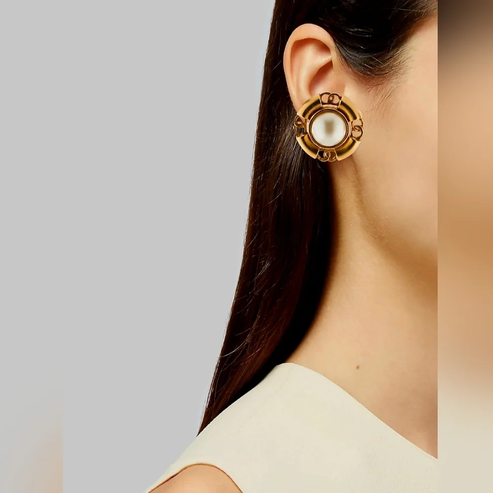 Chanel 24K Gold-plated 4 CC Pearl Earrings